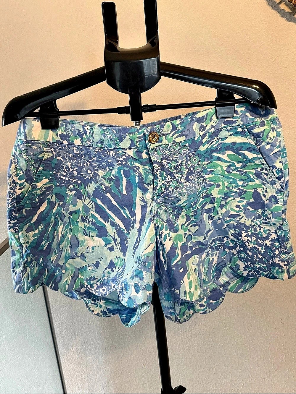 Lilly Pulitzer Buttercup Scallop Short Floral Scalloped Skort Blue Green Size 2
